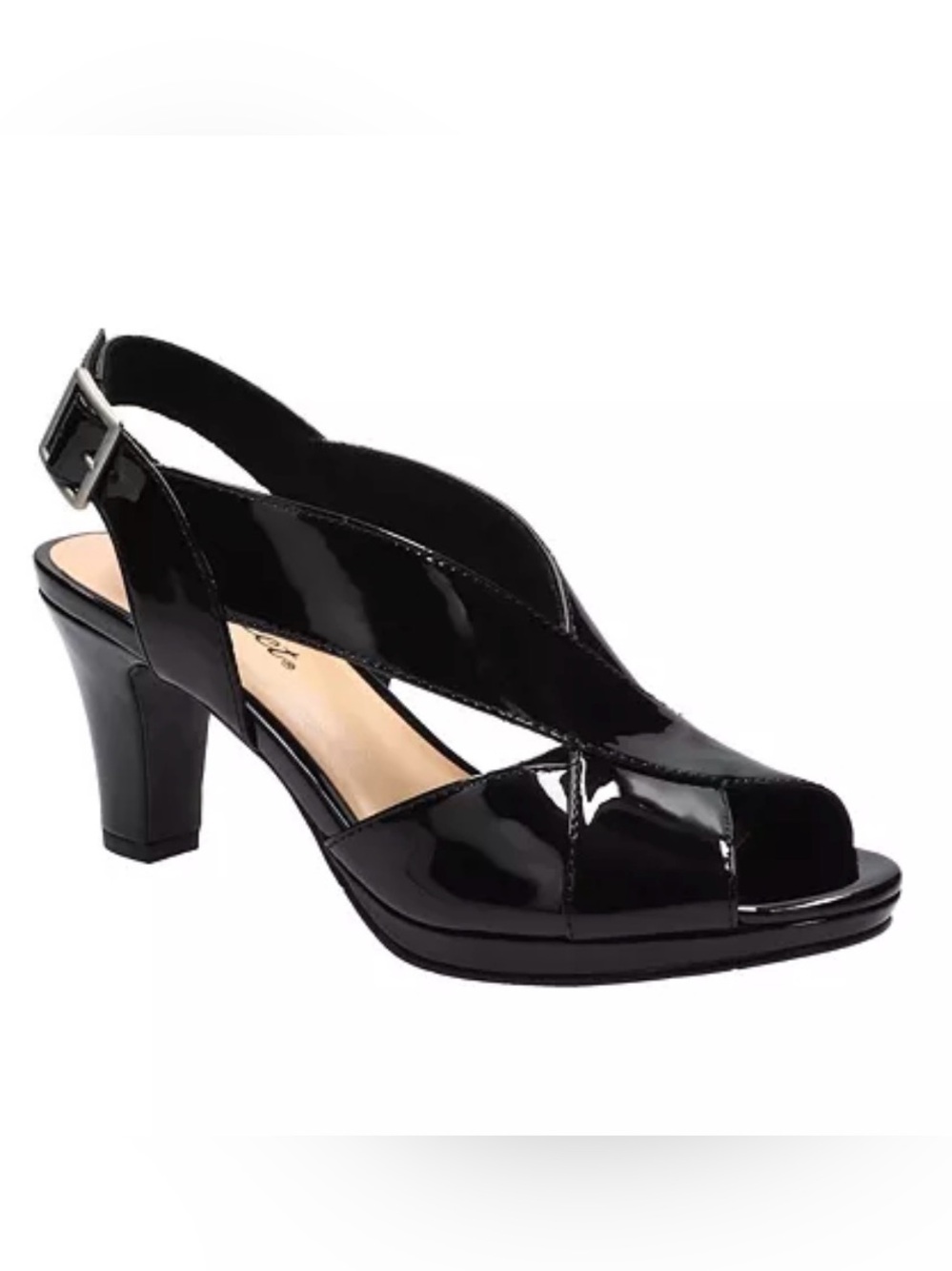 easy street Black Patent Slingback Mid Heel Sandals Sz 10 new!